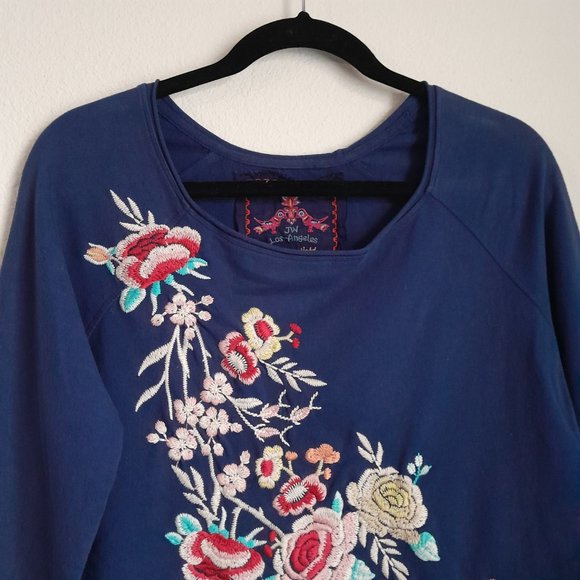 Johnny Was French Terry 3/4 Sleeve Embroidered Pullover Sweatshirt-Style Size S - Picture 7 of 10